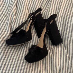 Leith Black Platform Sandals with Fur Detail